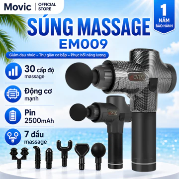 Súng Massage EM009 7 Đầu Mát Xa Cầm Tay, Máy Massage Giảm Đau Nhức Cơ Chuyên Sâu, Pin Trâu 2500 mAh