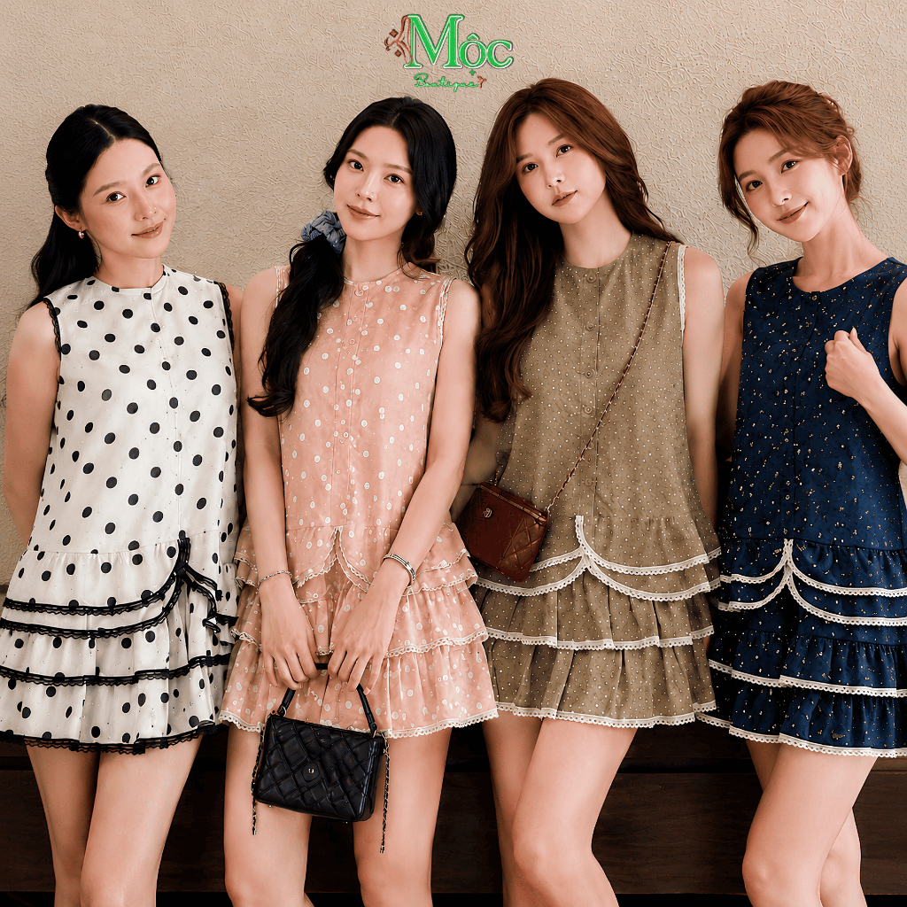 Set váy ngắn, set thiết kế Bi bèo tầng tiểu thư chất Đũi mềm mịn form xoè xinh mặc đi chơi nổi bật