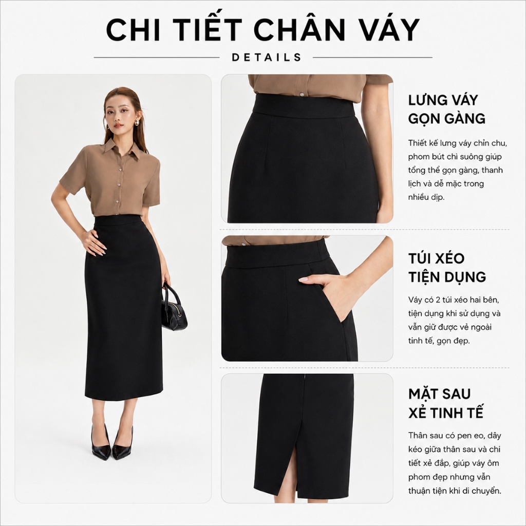 Set lẻ Áo Kiểu Nữ GUMAC Ôm Nhẹ Cổ Nằm Tay Ngắn Thanh Lịch LAG07073 - Chân Váy Nữ GUMAC Xẻ Sau Tinh Tế LVG07074