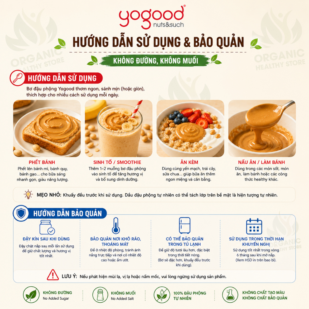 Bơ đậu phộng không đường Yogood Peanut Butter - No added sugar 453g