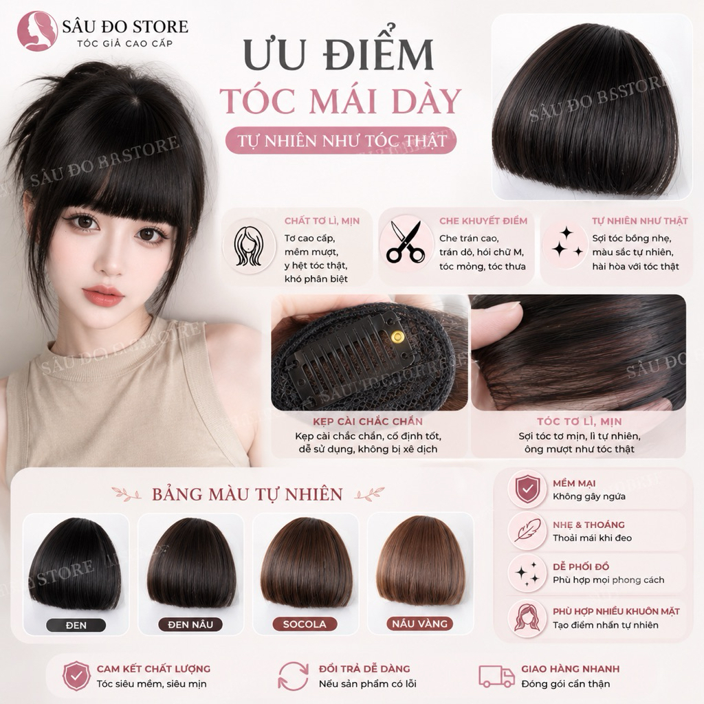 [HÀNG SIÊU CẤP] MÁI DÀY TÓC GIẢ KHÔNG MAI 4 MÀU SỈ TOÀN QUỐC