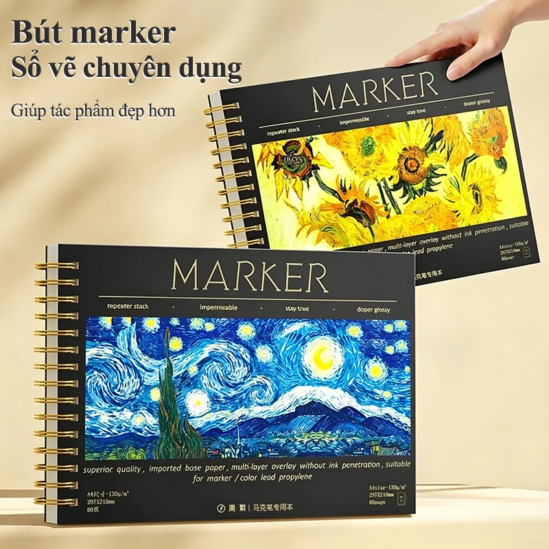 Sổ Vẽ Marker A4 Giấy Dày Dặn Sketchbook Lò Xo Kép Chống Thấm Mực Vẽ Phác Thảo Mỹ Thuật