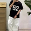 Áo Thun Nam Màu Đen Cotton Form Oversize Họa Tiết Thêu Nổi Phong Cách Hàn Quốc Fifty-Two Tee MODMEN