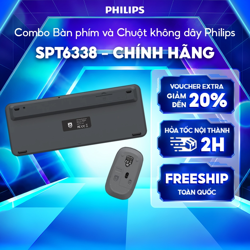 Combo bàn phím và chuột không dây Philips SPT6338 Chính Hãng – Thiết kế gọn nhẹ, pin lâu