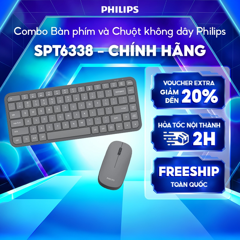 Combo bàn phím và chuột không dây Philips SPT6338 Chính Hãng – Thiết kế gọn nhẹ, pin lâu