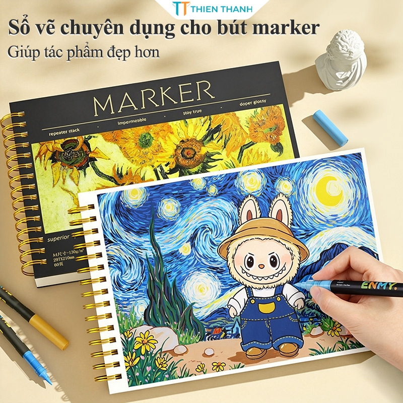 Sổ Vẽ Marker A4 Giấy Dày Dặn Sketchbook Lò Xo Kép Chống Thấm Mực Vẽ Phác Thảo Mỹ Thuật