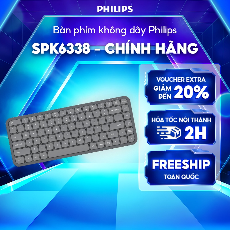 Bàn phím không dây Philips SPK6338 Chính Hãng – Thiết kế mỏng nhẹ, phím êm, kết nối 2.4GHz