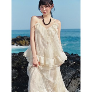 Áo OLV 2 dây tơ bèo nhún Ivory Ruffled Lace Cami Top phù hợp đi chơi đi biển
