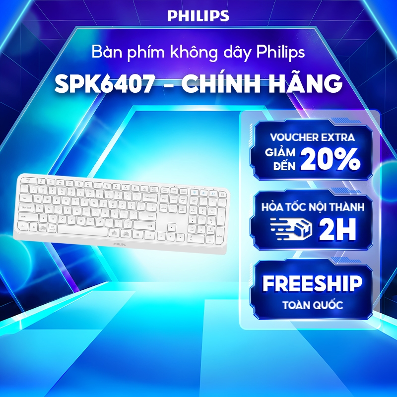 Bàn phím Bluetooth Philips SPK6407 Chính Hãng – Kết nối 2 Bluetooth và USB 2.4G, bàn phím bấm êm