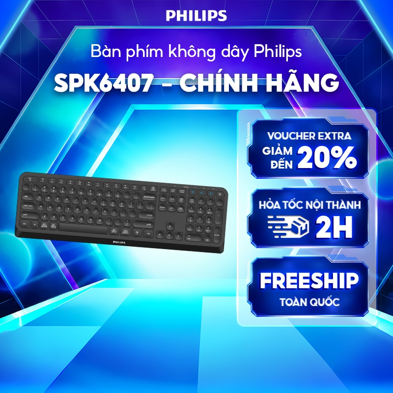 Bàn phím Bluetooth Philips SPK6407 Chính Hãng – Kết nối 2 Bluetooth và USB 2.4G, bàn phím bấm êm