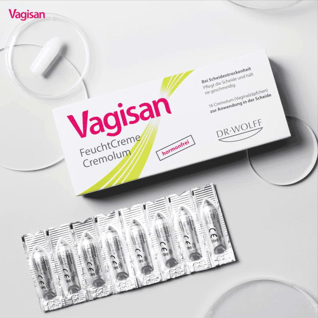 Viên đặt dưỡng ẩm 16 viên Vagisan FeuchtCreme Cremolum hỗ trợ giảm khô hạn dành cho phụ nữ 16 viên/hộp