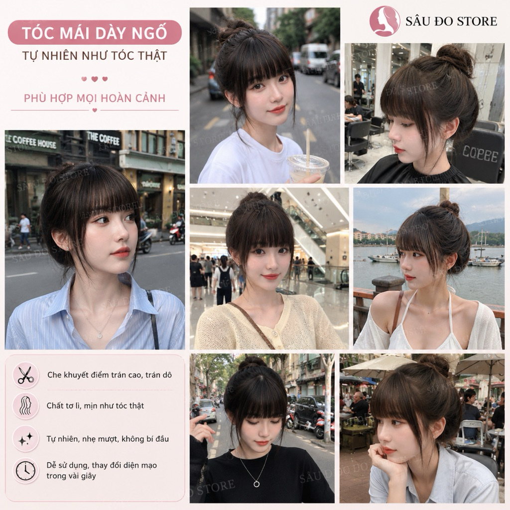 TÓC GIẢ MÁI BẰNG CÓ MAI DÀY DẶN DÀNH CHO NỮ SIÊU TỰ NHIÊN, TRẺ TRUNG CAO CẤP