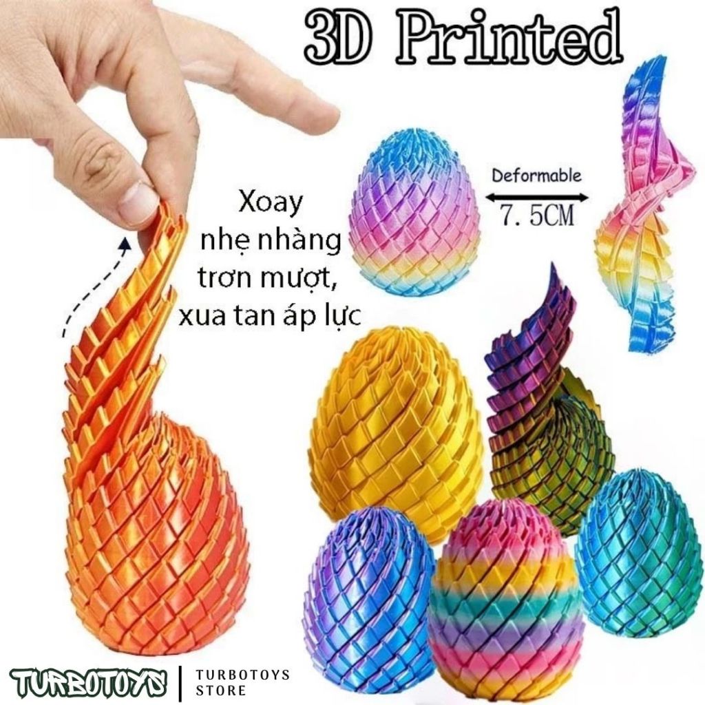 Đồ chơi giảm stress trứng rồng in 3D biến hình fidget toys, khớp nối linh hoạt đồ chơi kỳ lạ, Turbotoys