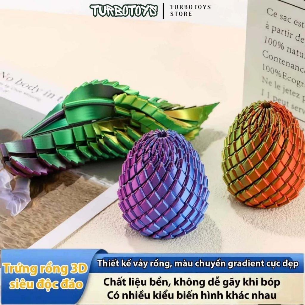 Đồ chơi giảm stress trứng rồng in 3D biến hình fidget toys, khớp nối linh hoạt đồ chơi kỳ lạ, Turbotoys