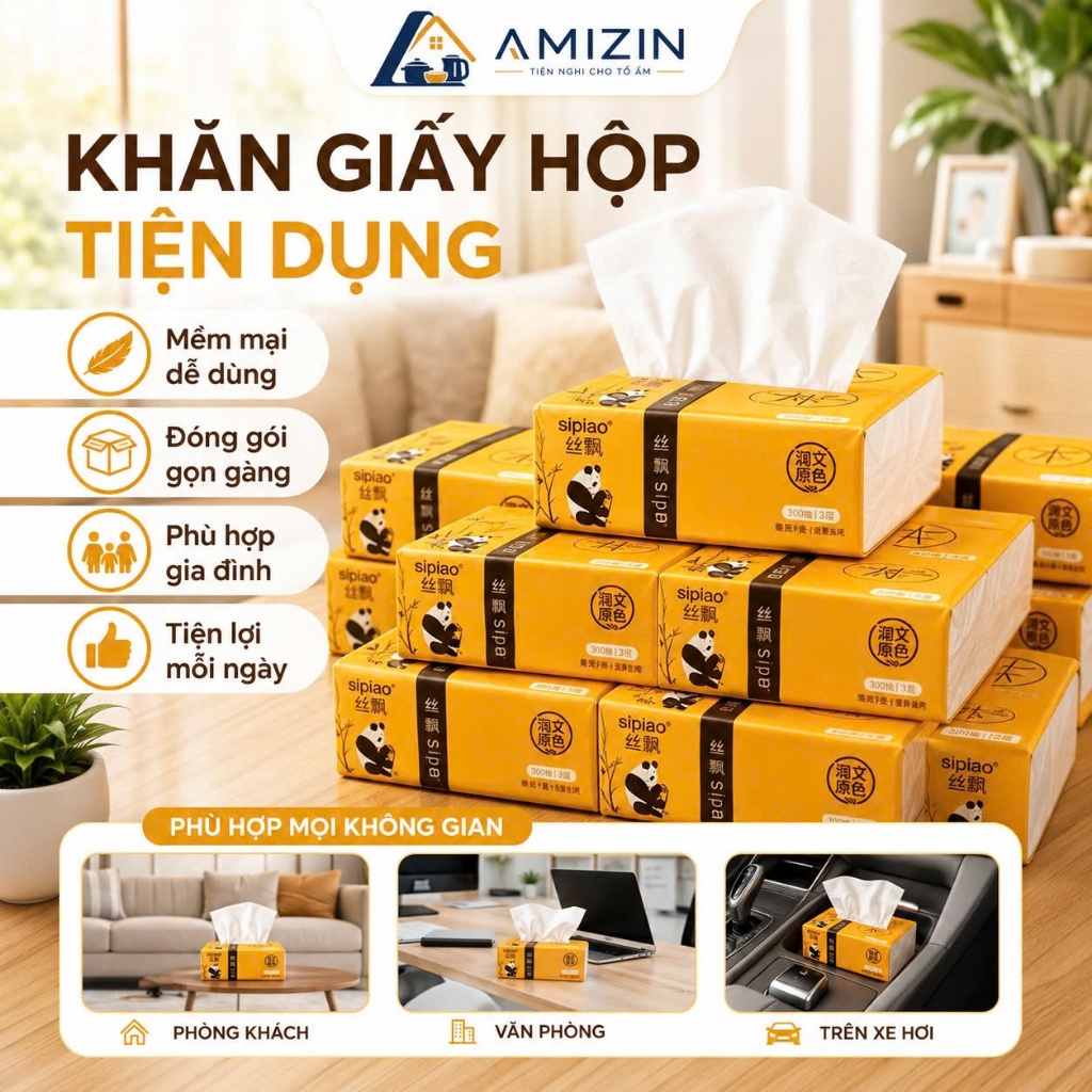 (FREESHIP) Thùng 30 gói giấy ăn gấu trúc sipao loại 1 siêu dai