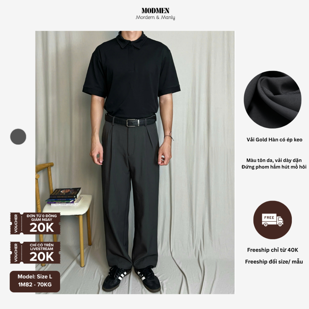 Quần Âu Nam Ống Suông Form Đứng Dễ Phối Đồ Phong Cách Thanh Lịch Classic Wide Leg Pant MODMEN