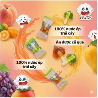 Kẹo Dẻo Que Mini Cokoc Vị Trái Cây Hỗn Hợp - 100% Nước Ép Trái Cây Nguyên Chất, Ăn Được Que