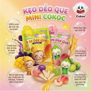 Kẹo Dẻo Que Mini Cokoc Vị Trái Cây Hỗn Hợp - 100% Nước Ép Trái Cây Nguyên Chất, Ăn Được Que