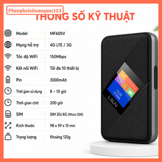 Bộ Phát WiFi 4G LSUN MF605V – Cắm SIM Tốc Độ 150Mbps – Pin 3000mAh – LCD – Kết Nối 10 Thiết Bị