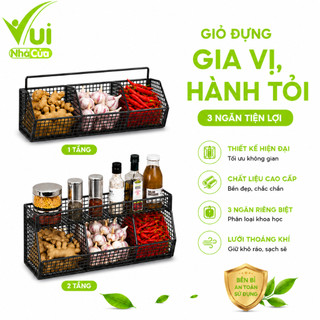 Kệ Gia Vị 3 Ngăn 2 Tầng Nhà Bếp Để Hành Tỏi GD57 - Kệ Giỏ Lưới 3 Ngăn Đựng Hành Tỏi Dán Tường GD58