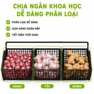 Kệ Gia Vị 3 Ngăn 2 Tầng Nhà Bếp Để Hành Tỏi GD57 - Kệ Giỏ Lưới 3 Ngăn Đựng Hành Tỏi Dán Tường GD58