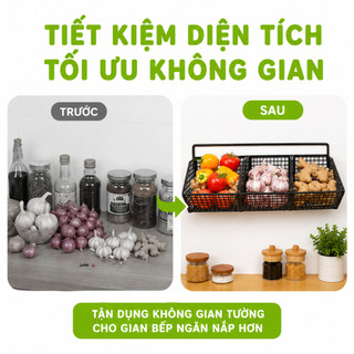 Kệ Gia Vị 3 Ngăn 2 Tầng Nhà Bếp Để Hành Tỏi GD57 - Kệ Giỏ Lưới 3 Ngăn Đựng Hành Tỏi Dán Tường GD58