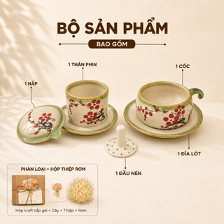 Bộ phin pha cà phê men vẽ kèm cốc nhiều họa tiết thủ công để pha coffee - Gốm sứ Bát Tràng - Gốm Việt