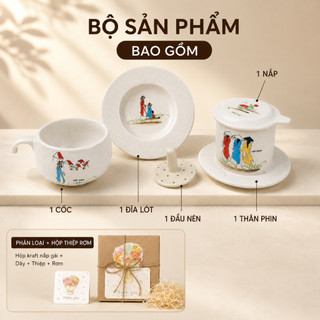Bộ phin pha cà phê men vẽ cô gái với tà áo dài Việt Nam để pha coffee - Quà tặng truyền thống cao cấp - Gốm Việt