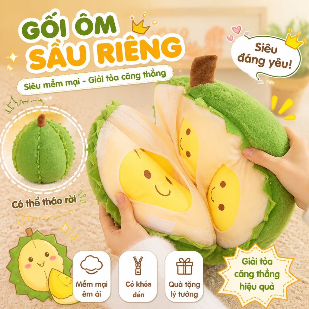 Gấu Bông Sầu Riêng Tách Múi Nhồi Bông - Đồ Chơi Tháo Rời Lắp Ghép, Quà Tặng Siêu Hot Cho Bé