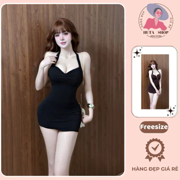 Đầm body basic yếm tôn dáng, đầm body cổ yếm cột dây hở lưng tôn dáng đi chơi đi dạo, đầm body dây yếm thun larong mịn