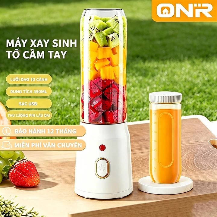 Máy Xay Đa Năng Cầm Tay 3 Trong 1 Không Dây 450ml, Pin Sạc, Xay Đá Và Sinh Tố, Tặng Kèm 2 Cốc