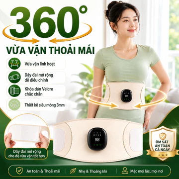 Đai massage bụng rung nóng 360°, máy massage bụng hỗ trợ giảm eo, đai quấn bụng thoáng khí cho nữ sau sinh hằng ngày
