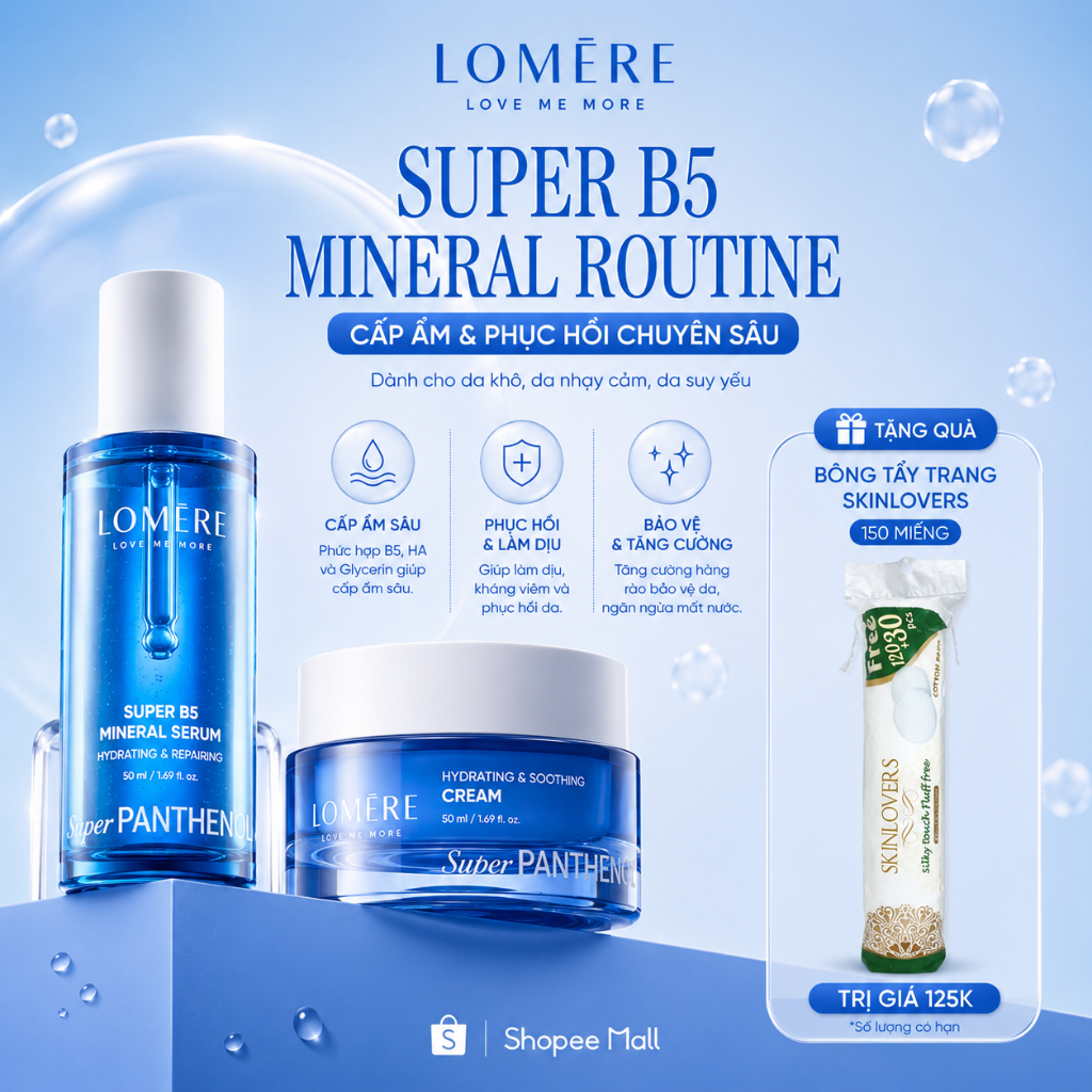 [MALL] Combo cấp ẩm phục hồi LOMERE SUPER B5 Serum khoáng và Kem dưỡng Super Panthenol Thermal Water 50ml
