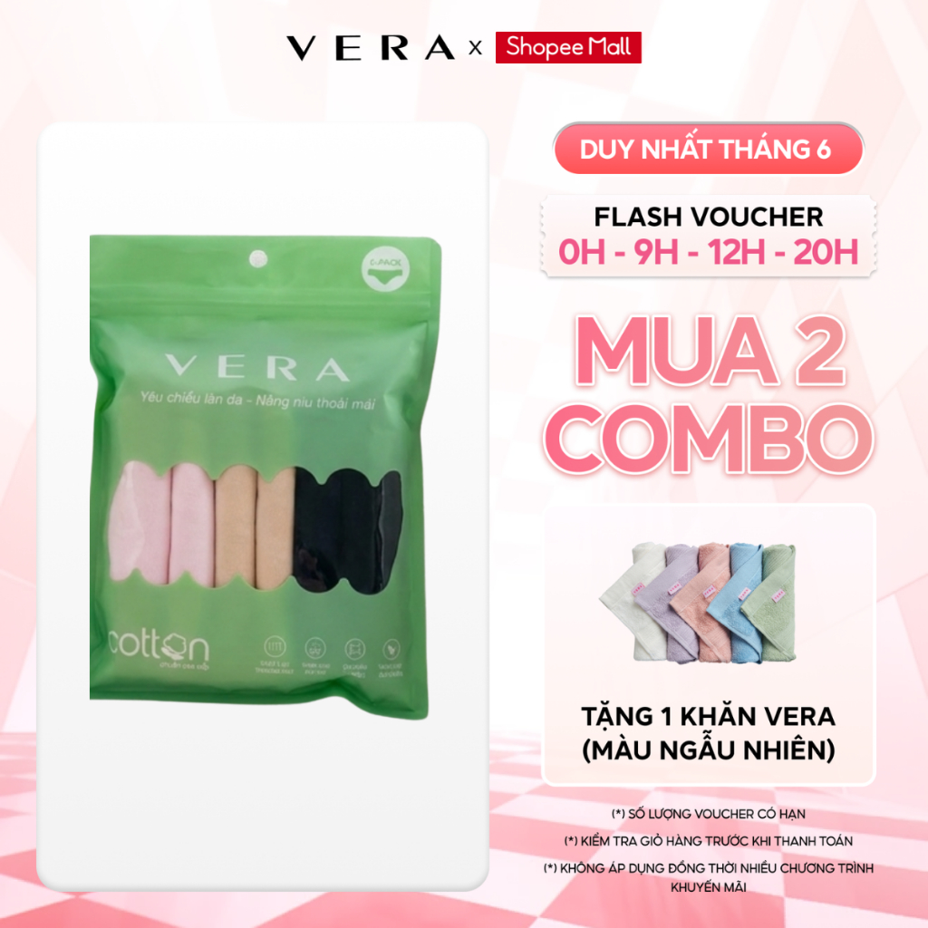 [LIVE] Combo túi zip 06 quần lót nữ cotton VERA thoáng khí kháng khuẩn 7166 [Giao màu ngẫu nhiên]