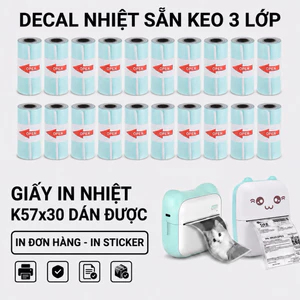 Giấy in nhiệt dán được in bill Bluetooth con mèo ...máy in cầm tay có sẵn keo [20 cuộn LIÊN TỤC MINI]
