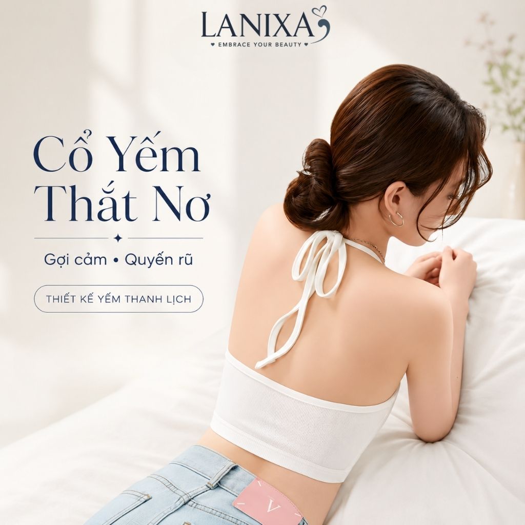 Áo bra không gọng cổ yếm đệm mút mỏng ôm ngực thoáng khí cotton dày dặn thấm hút mồ hôi LANIXA B8703