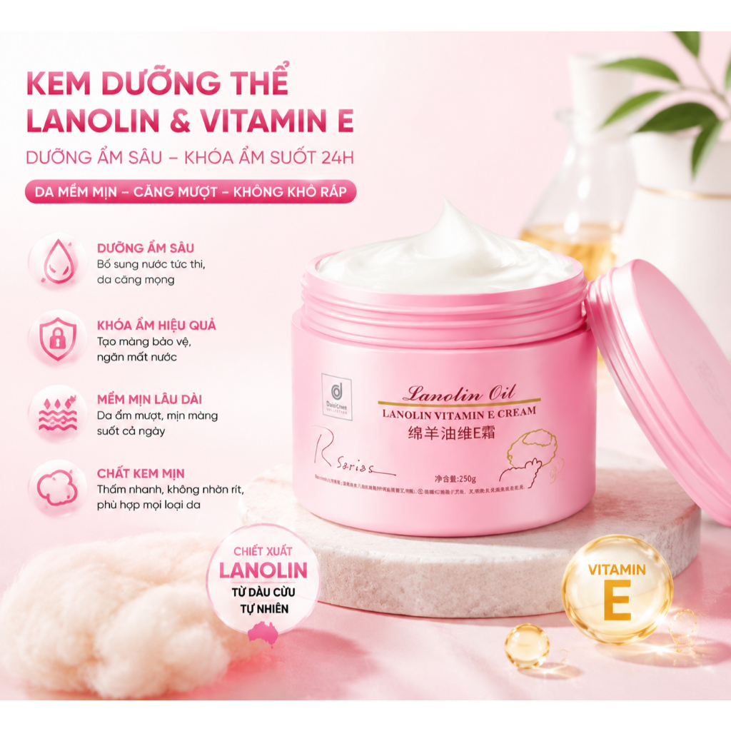 Kem Dưỡng RSARIAS Lanolin Vitamin E – Dưỡng Ẩm Sâu, Da Mềm Mịn Suốt Ngày 250g