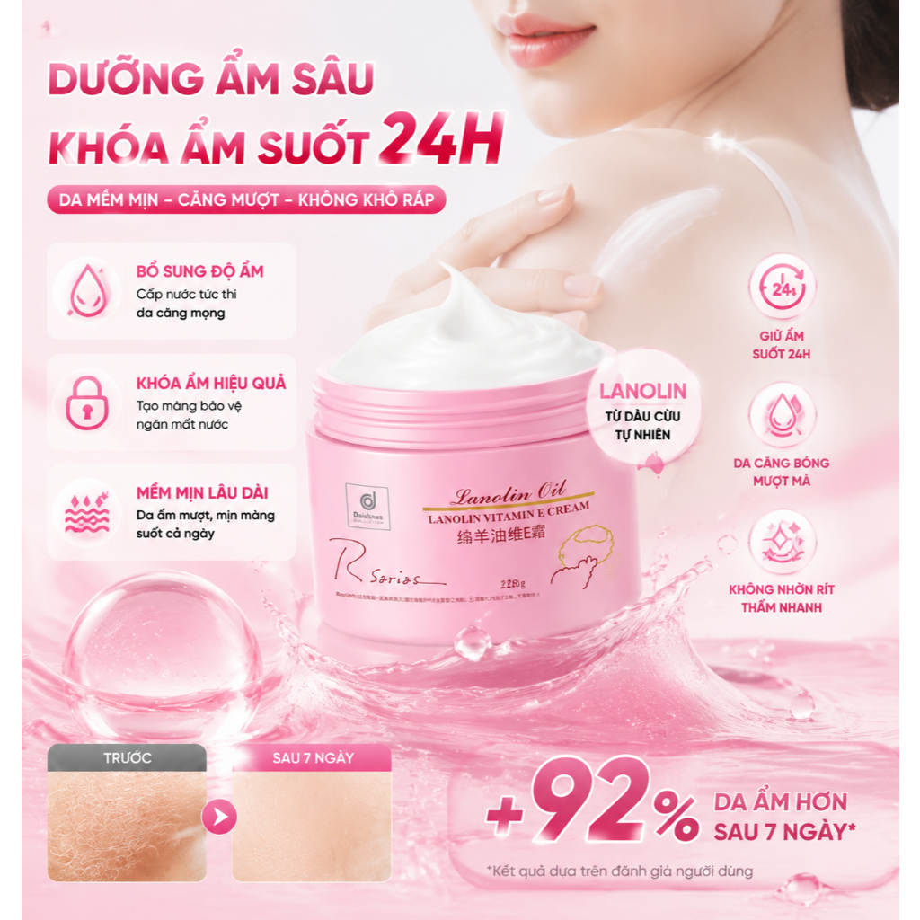 Kem Dưỡng RSARIAS Lanolin Vitamin E – Dưỡng Ẩm Sâu, Da Mềm Mịn Suốt Ngày 250g