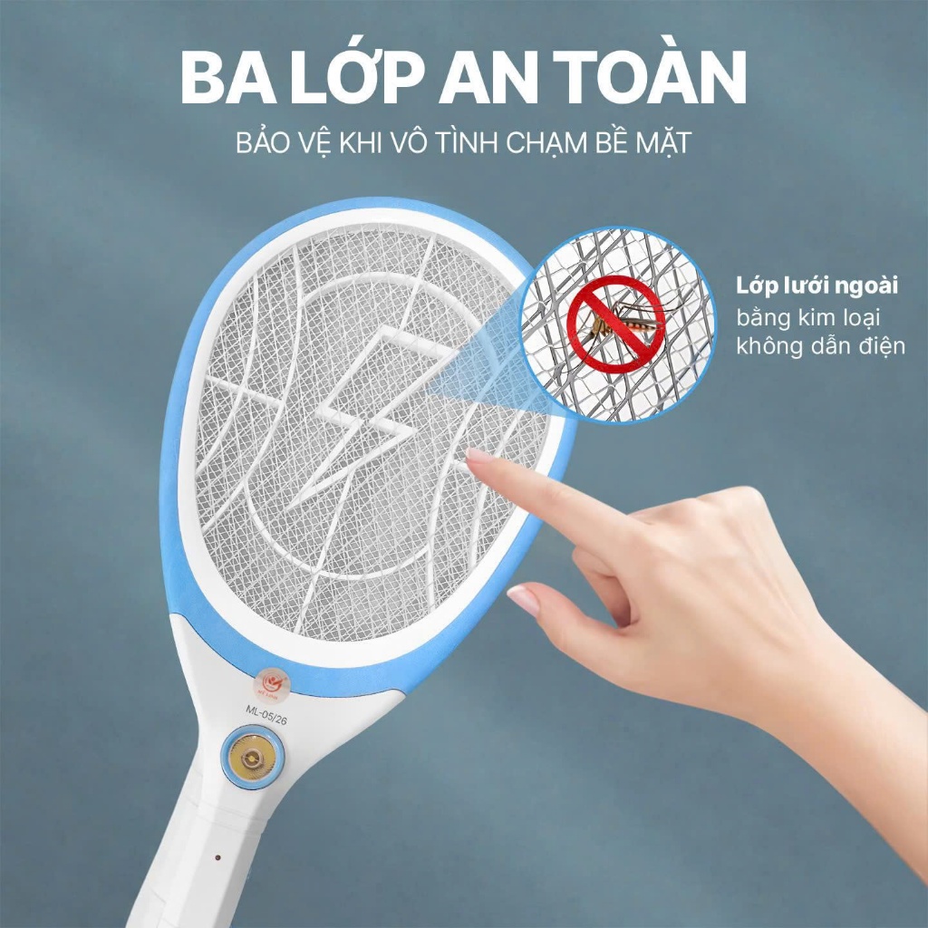 Vợt muỗi EA-ZG0002B, vợt bắt muỗi sạc điện pin 500mAh, tích hợp đèn led COB, chân sạc gấp gọn,3888