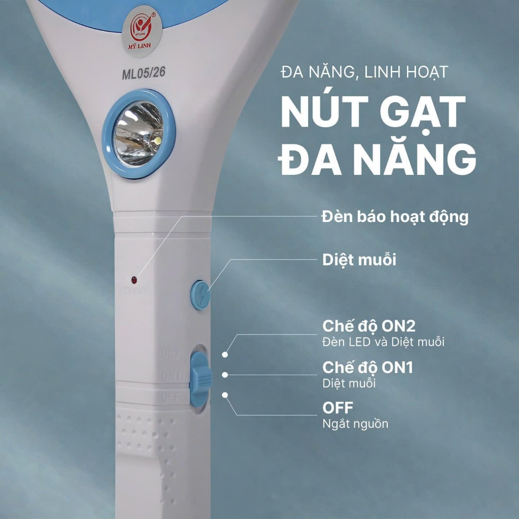 Vợt muỗi EA-ZG0002B, vợt bắt muỗi sạc điện pin 500mAh, tích hợp đèn led COB, chân sạc gấp gọn,3888