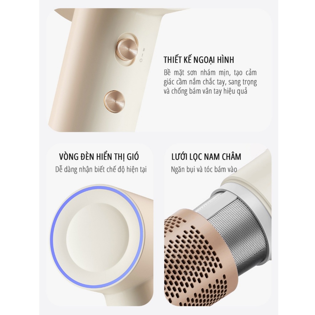 Máy sấy tóc miLife M01 cao cấp, 1600w có 60 triệu ion âm, 2 tốc độ gió 4 mức nhiệt | BigBuy360 - bigbuy360.vn