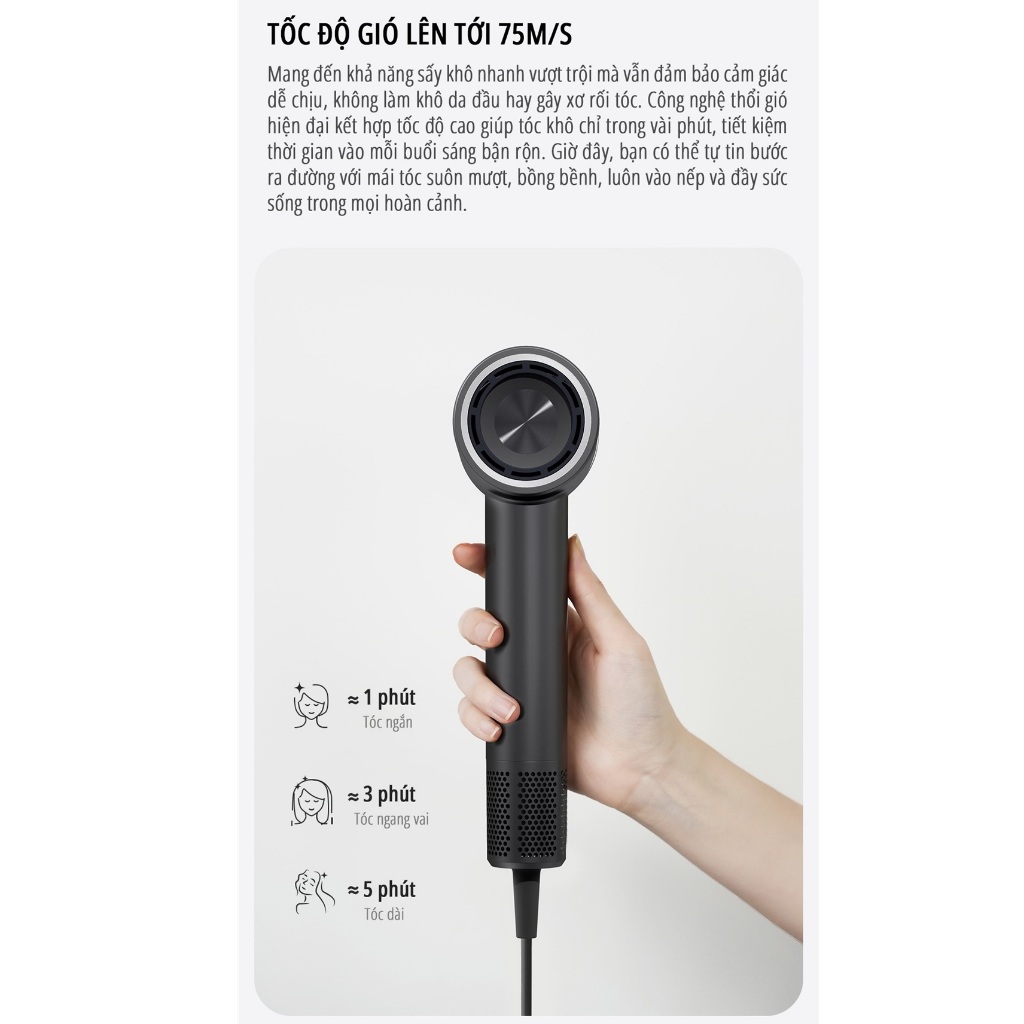 Máy sấy tóc miLife M01 cao cấp, 1600w có 60 triệu ion âm, 2 tốc độ gió 4 mức nhiệt | BigBuy360 - bigbuy360.vn