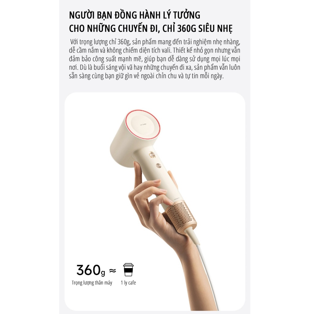 Máy sấy tóc miLife M01 cao cấp, 1600w có 60 triệu ion âm, 2 tốc độ gió 4 mức nhiệt | BigBuy360 - bigbuy360.vn