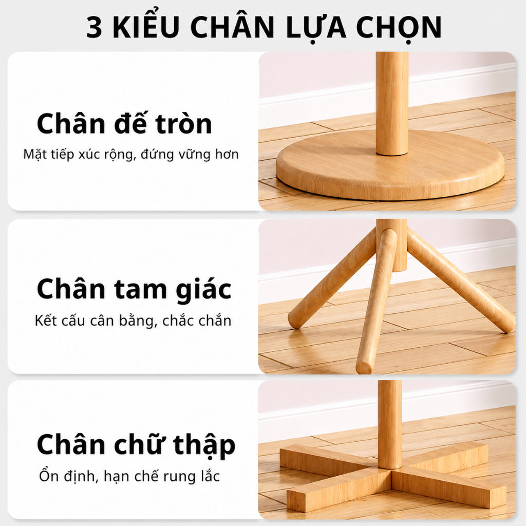Cây treo quần áo gỗ CONOCO nhiều móc đế vững cho phòng ngủ màu nâu decor phòng ngủ