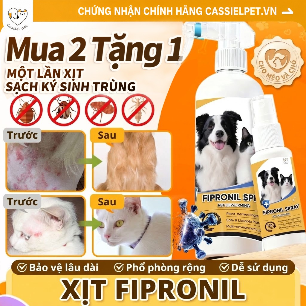 Cassiel Pet Xịt Ve Rận, Bọ Chét, Ghẻ Cho Chó Mèo - An Toàn, Hiệu Quả, Diệt Sạch Ký Sinh Trùng Trên Da Và Môi Trường