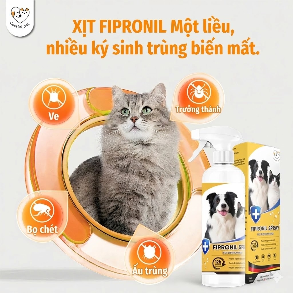 Cassiel Pet Xịt Ve Rận, Bọ Chét, Ghẻ Cho Chó Mèo - An Toàn, Hiệu Quả, Diệt Sạch Ký Sinh Trùng Trên Da Và Môi Trường