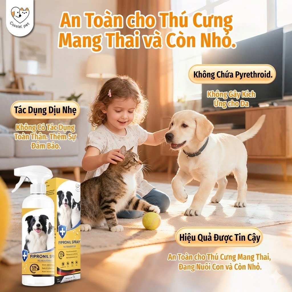 Cassiel Pet Xịt Ve Rận, Bọ Chét, Ghẻ Cho Chó Mèo - An Toàn, Hiệu Quả, Diệt Sạch Ký Sinh Trùng Trên Da Và Môi Trường
