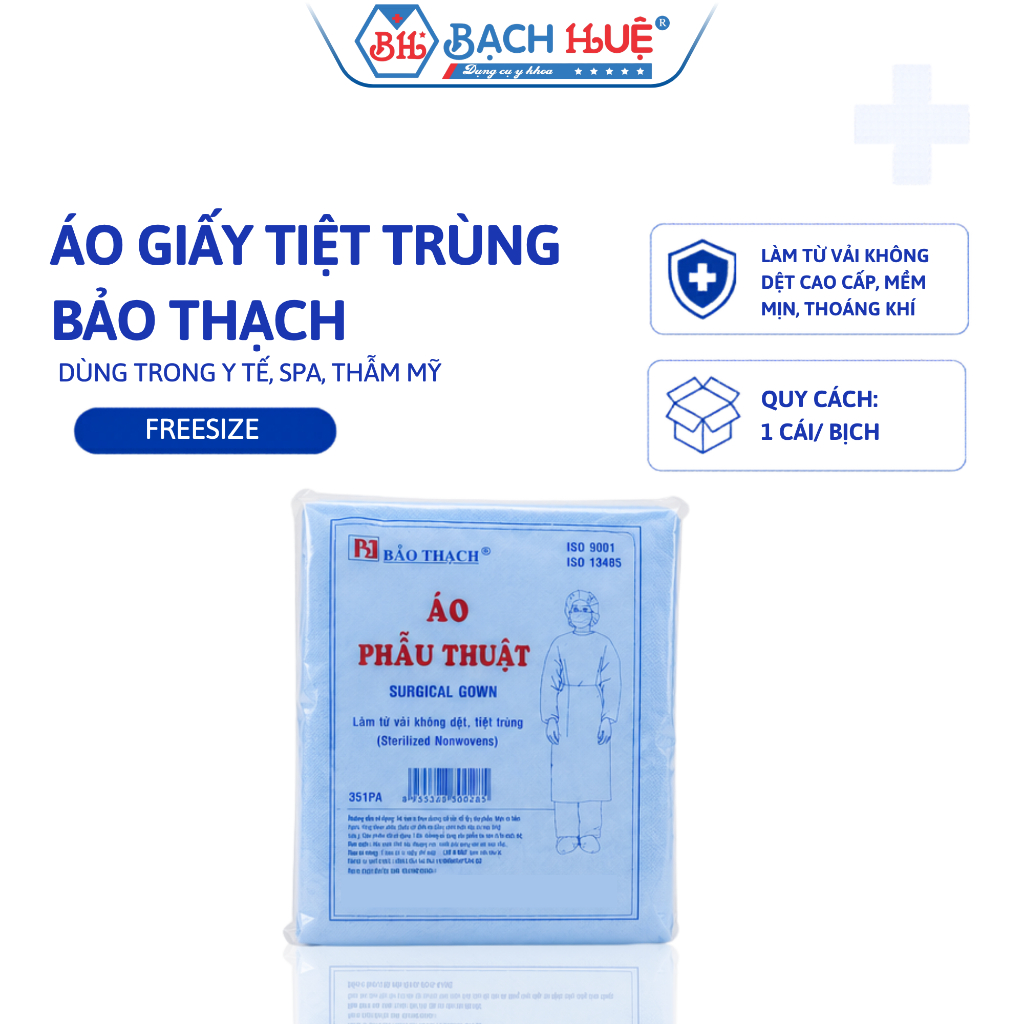 Áo Giấy Tiệt Trùng Bảo Thạch –Áo Choàng Phẫu Thuật, Áo Blouse Giấy Dùng 1 Lần Cho Y Tế, Spa, Thẩm Mỹ