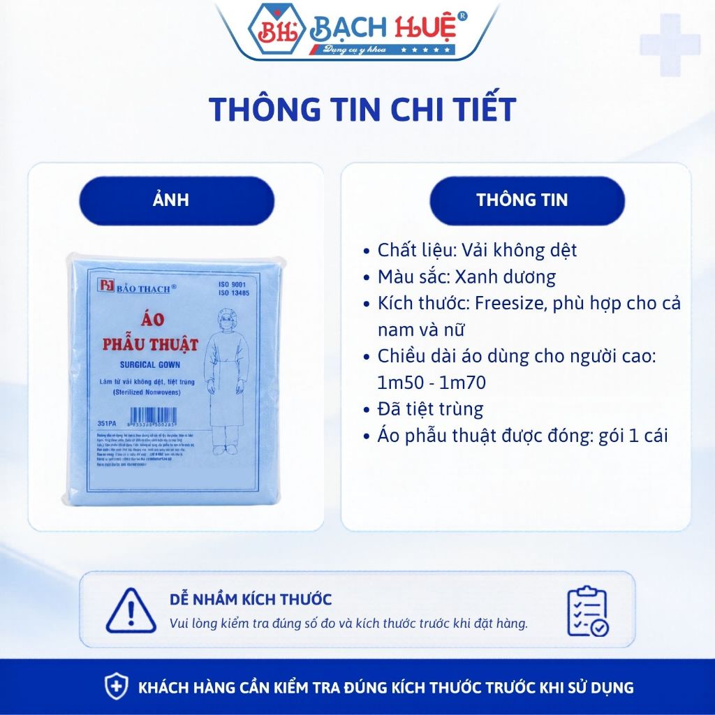 Áo Giấy Tiệt Trùng Bảo Thạch –Áo Choàng Phẫu Thuật, Áo Blouse Giấy Dùng 1 Lần Cho Y Tế, Spa, Thẩm Mỹ