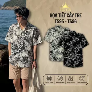 Áo Sơ Mi Lụa Họa Tiết Cây Tre, Cuban Shirt Chất Lụa Tuyết Mềm Mịn, Thoáng Mát, Thấm Hút Tốt, Chống Nhăn - Size 50-100kg